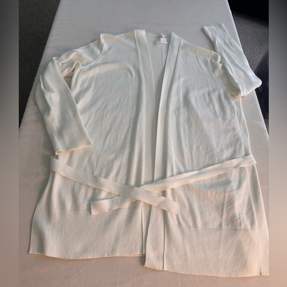 Gap Open Front White Cardigan with Tie Size XL Like New Preppy Classic - Picture 7 of 9